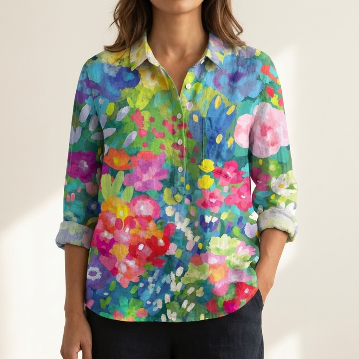 Vivianne™ | Blusa di Lino Senza Tempo con Motivo