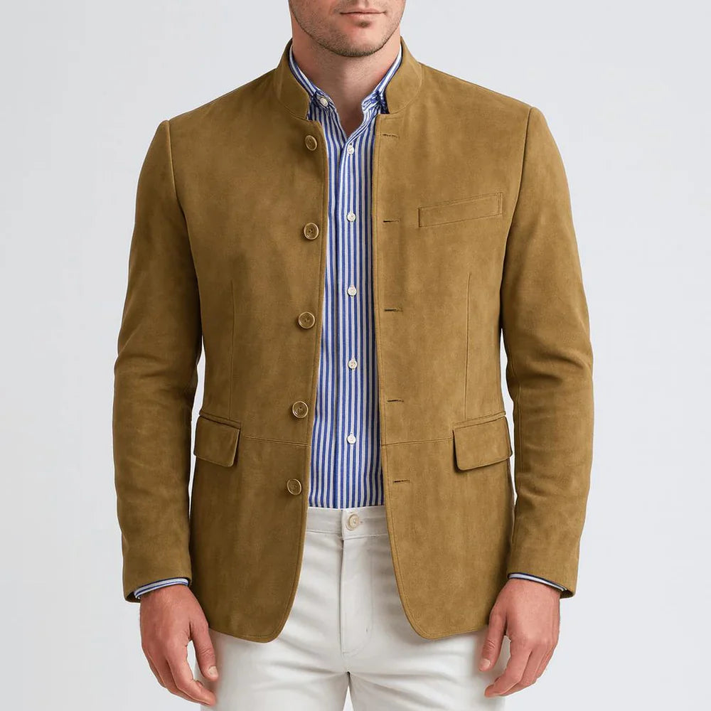Blazer in camoscio con collo alla cinese