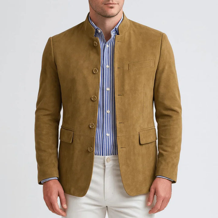 Blazer in camoscio con collo alla cinese
