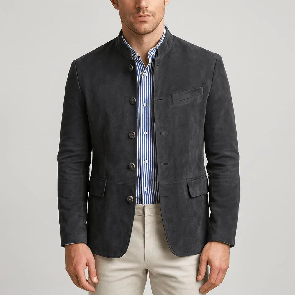 Blazer in camoscio con collo alla cinese
