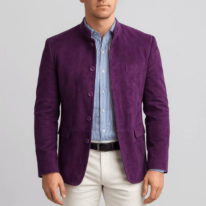 Blazer in camoscio con collo alla cinese