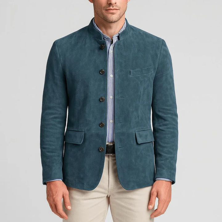 Blazer in camoscio con collo alla cinese